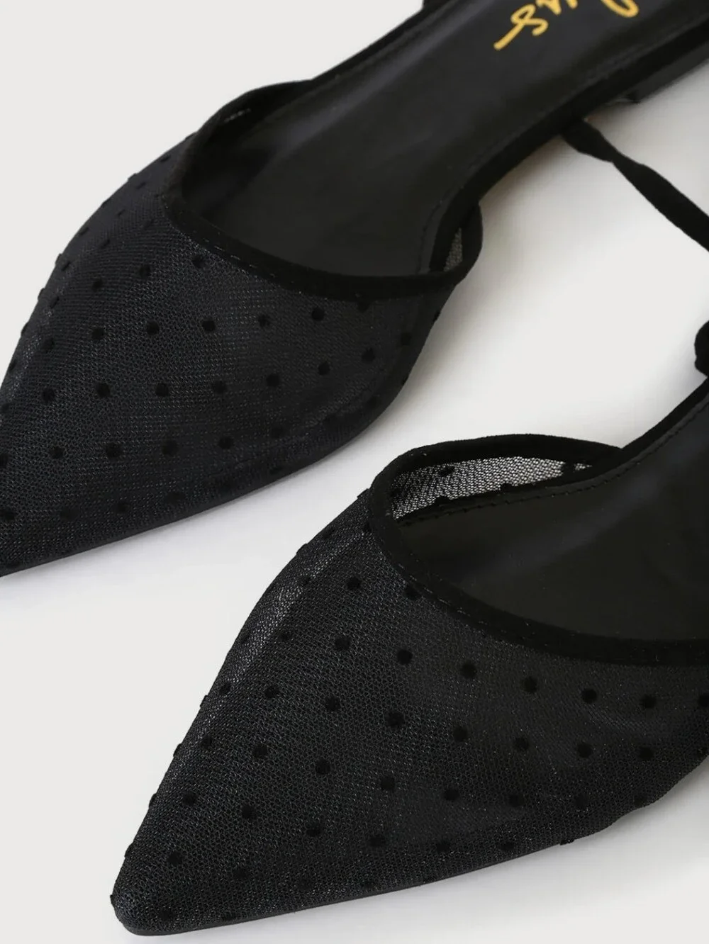 Sheer Polka Dot Pointed Toe Lace-Up Flats